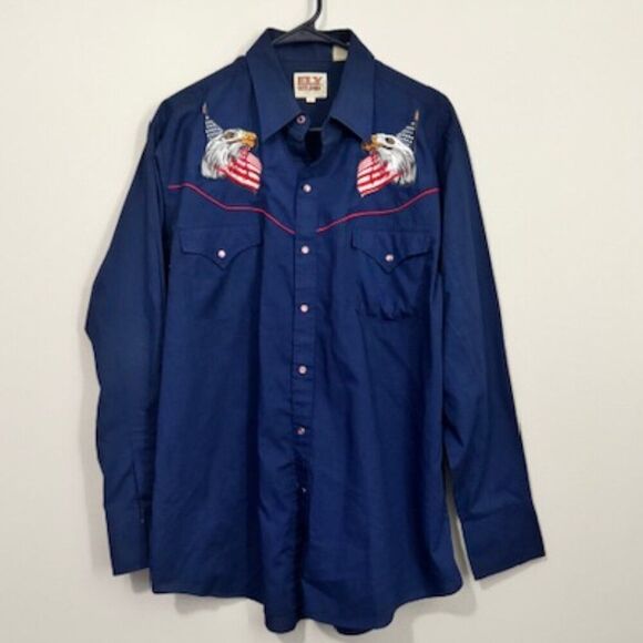 USED Men's Ely Cattleman Long Sleeve Button Down Shirt Color Blue Size Large - Picture 1 of 1
